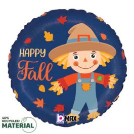 Happy Fall Scarecrow Leaves Blue Foil Balloon 18 Inch - Image 1