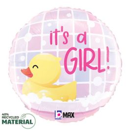It's a Girl Rubber Ducky Foil Balloon 18 Inch - Image 1