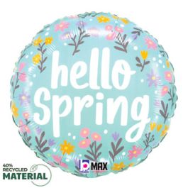 Hello Spring Flowers Balloon 18 Inch Round Foil - Image 1