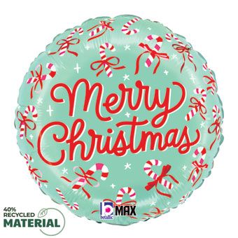 Merry Christmas Candy Cane Balloons - 5-Pack - Image 1