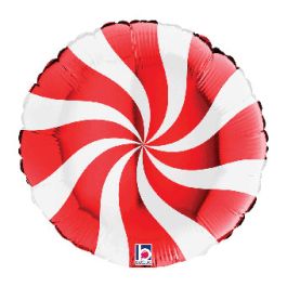 Red & White Candy Swirl Foil Balloon 18 Inch - Image 1