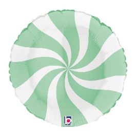 White & Matte Green Candy Swirl Balloon 18 Inch Foil - Image 1