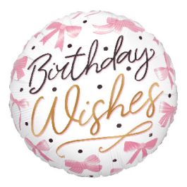 Pink Bow Wishes Balloon 18 Inch Birthday Foil - Image 1