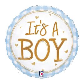 Blue Gingham 'It's A Boy' Foil Balloon 18 Inch - Image 1