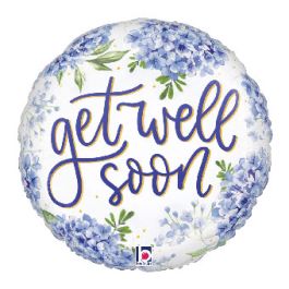 Blue Get Well Soon Hydrangea Balloon 18 Inch Foil - Image 1