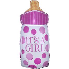 Pink 'It's A Girl' Baby Bottle Foil Balloon 18 Inch - Image 1