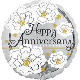 Happy Anniversary Silver Foil Balloon 18 Inch - 5-Pack - Image 1