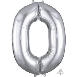 Silver Number 0 Foil Balloon 35 Inch - Image 1
