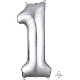Silver Number 1 Foil Balloon - Milestone First Birthday - Image 1