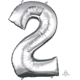 Silver Number 2 Foil Balloon - Large Shape Birthday Decoration - Image 1