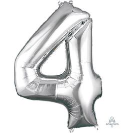 Silver Number 4 Foil Balloon - Large Shaped - Image 1