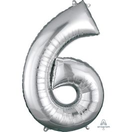 Number 6 Silver Foil Balloon - Milestone Birthday Decoration - Image 1