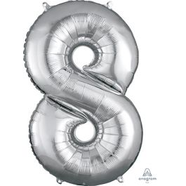 Silver Number 8 Foil Balloon - Milestone Celebration Decoration - Image 1