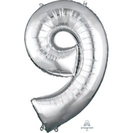 Silver Number 9 Foil Balloon 34 Inch - Image 1