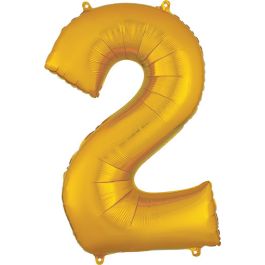 Gold Number 2 Foil Balloon - Large Shaped Birthday Decor - Image 1