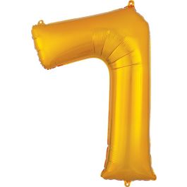 Gold Number 7 Foil Balloon - Large Shaped Birthday Decoration - Image 1