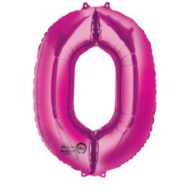 Pink Number 0 Foil Balloon - Large Shaped Party Decoration - Image 1