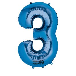 Blue Foil Number 3 Balloon - Large Shape Birthday Decor - Image 1