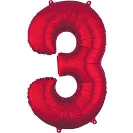Red Number 3 Foil Balloon 34 Inch - Image 1