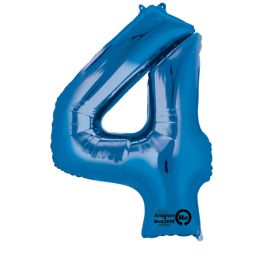 Blue Number 4 Foil Balloon - Large Shape Birthday Decor - Image 1
