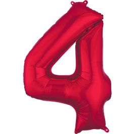 Red Number 4 Foil Balloon - Large Shaped Birthday Decor - Image 1