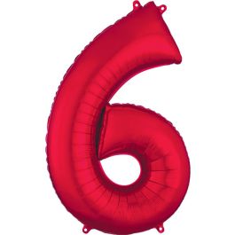 Red Number 6 Foil Balloon - Milestone Birthday Decor - Image 1