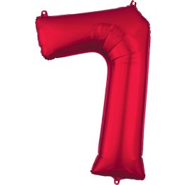 Red Foil Balloon Number 7 - Milestone Birthday Decoration - Image 1