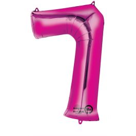 Pink Number 7 Large Shape Foil Balloon - Birthday Decor - Image 1