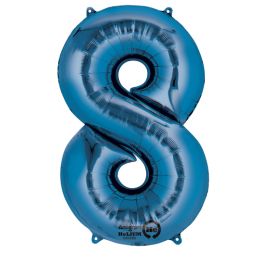 Blue Number 8 Foil Balloon - Large Shape Decor - Image 1