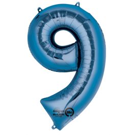 Blue Number 9 Foil Balloon - Large Shaped Milestone Decor - Image 1