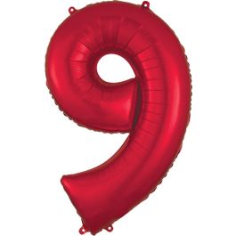 Red Foil Balloon Number 9 - Large Shape Birthday Decor - Image 1