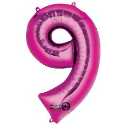 Pink Number 9 Foil Balloon | Large Shaped Birthday Decor - Image 1