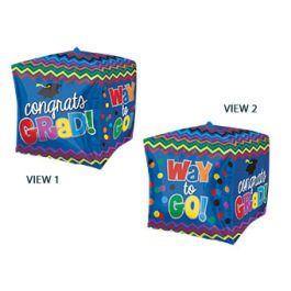 Congrats Grad Way To Go Celebration Cube Balloon - 1 Pack - Image 1