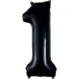 Black Number 1 Foil Balloon 34 Inch - First Birthday Decor - Image 1