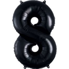 Black Number 8 Foil Balloon - Large Shape Birthday Decor - Image 1