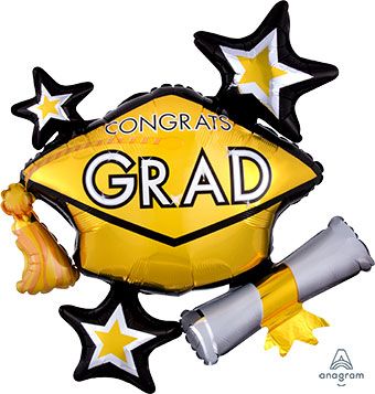 Graduation Balloon 3-Pack - Gold Cluster 31" - Image 1