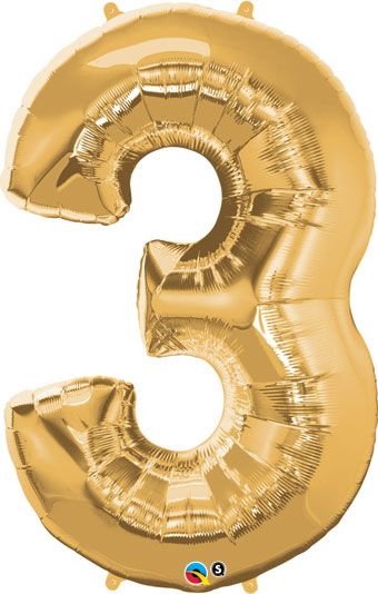 Gold Number 3 Balloon - 3-Pack - Image 1