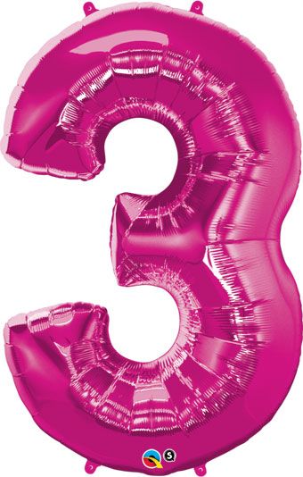 Pink Number 3 Balloon - 3-Pack - Image 1