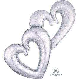 Silver Interlocking Hearts Foil Balloon 30 Inch - 1 Pack - Image 1