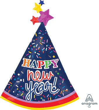 Happy New Year Party Hat Shaped Foil Balloon - 36 Inch - Image 1