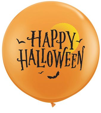 Happy Halloween Balloon - Orange Moon & Bats - Image 1