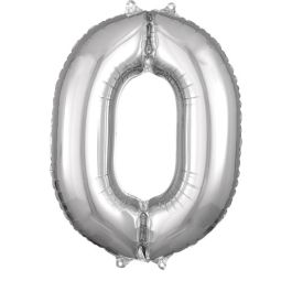 Silver Number 0 Foil Balloon - Large Shape 26 Inch - Image 1