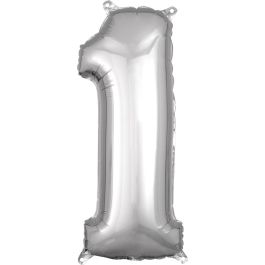 Silver Number 1 Foil Balloon - First Birthday Decoration - Image 1