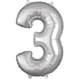 Silver Number 3 Foil Balloon 26 Inch - Image 1
