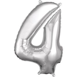 Silver Foil Number 4 Balloon - Large Shape Milestone Decor - Image 1