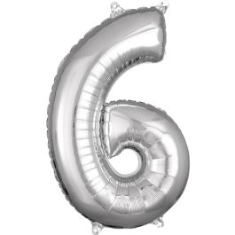 Silver Number 6 Foil Balloon 26 Inch Milestone Decoration - Image 1