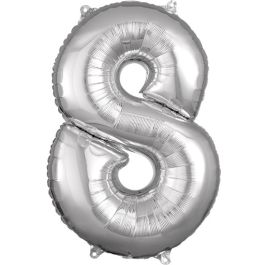Silver Foil Number 8 Balloon - Large Shape Milestone Decoration - Image 1