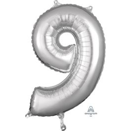 Silver Number 9 Foil Balloon - Mid-Size Milestone Decoration - Image 1