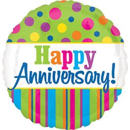 Happy Anniversary Foil Balloon 18 Inch Round - Image 1
