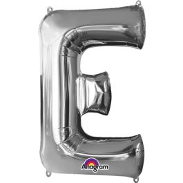 Silver Foil Balloon Letter E - Large Shape Party Decor - Image 1
